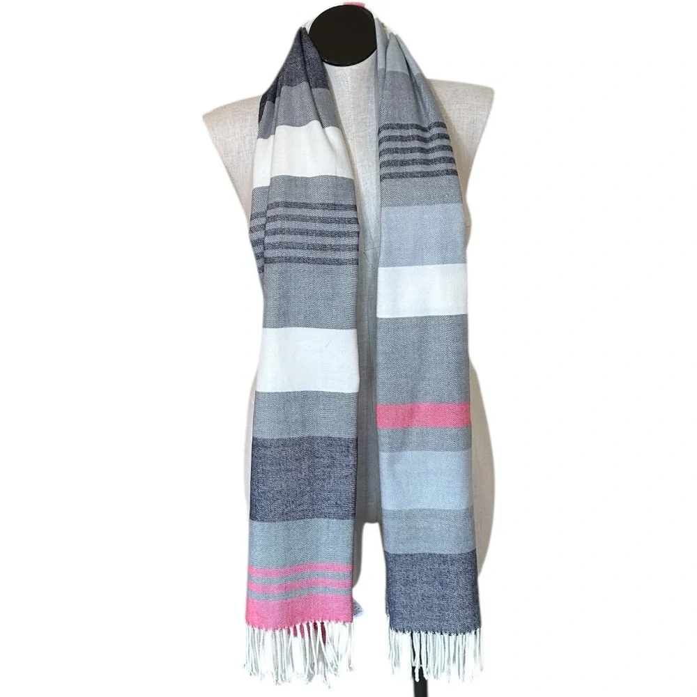 NEW | GAP Striped Scarf Wrap Blanket Fringe Pink White Gray Blue